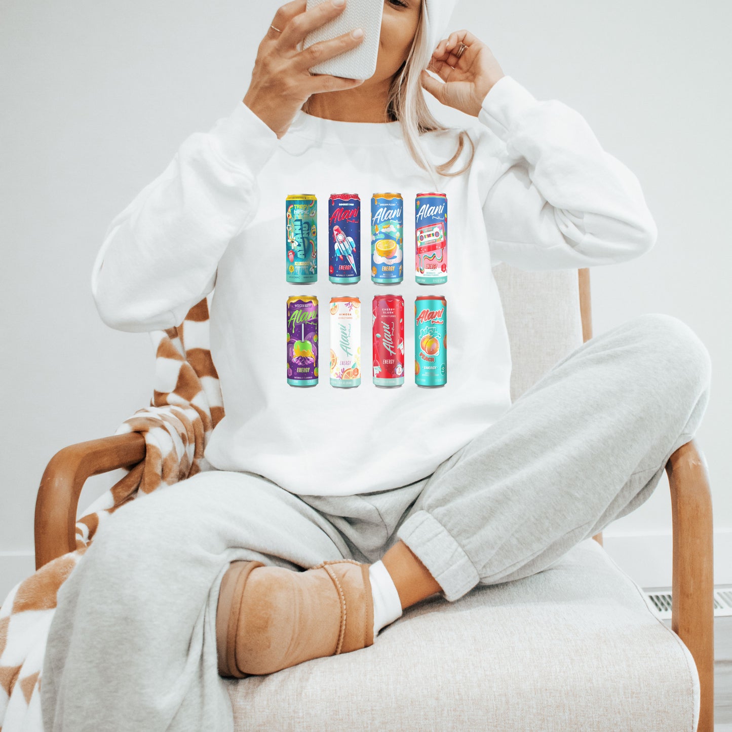 Alani Energy Drink Collage Sweatshirt Caffeine Addict Foodie Sweater