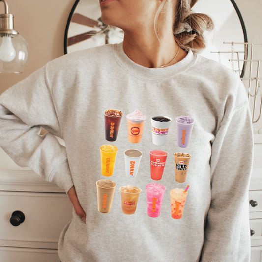 Dunkin Drink Collage Sweatshirt Iced Coffee Lover