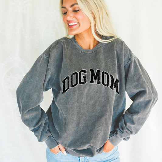 Dog Mom Crewneck Sweater Collegiate Style Varsity Sweatshirt