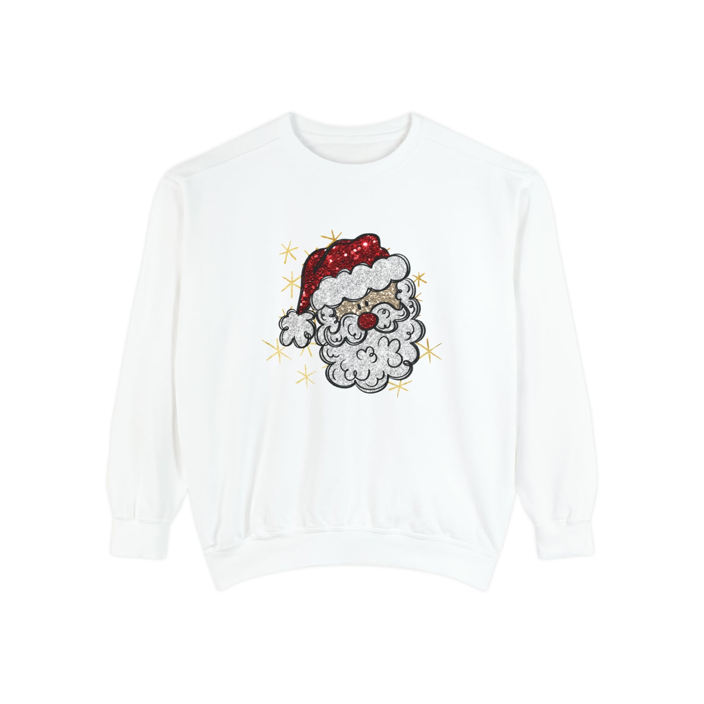 Vintage Santa Face Sweatshirt Retro Santa Shirt Faux Sequined Christmas Crewneck