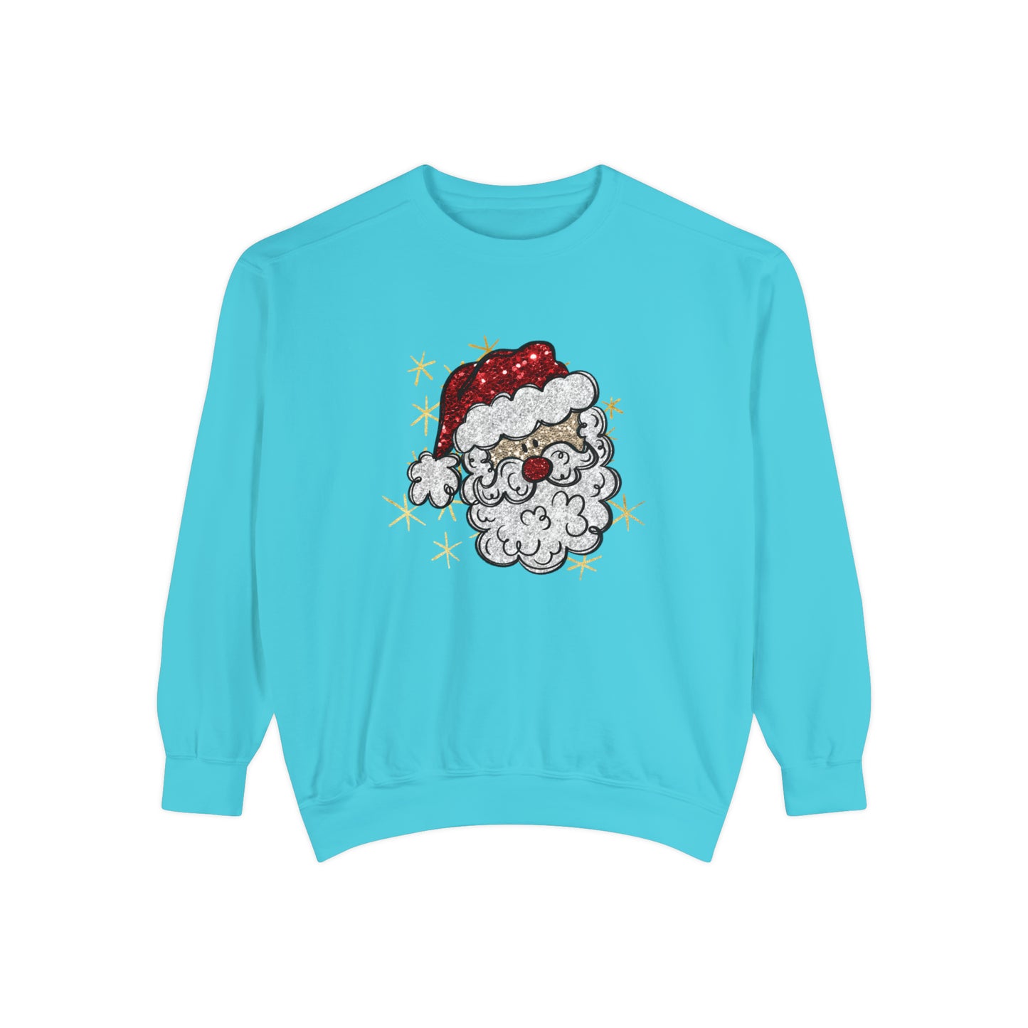 Vintage Santa Face Sweatshirt Retro Santa Shirt Faux Sequined Christmas Crewneck