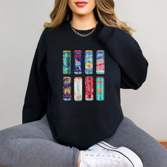 Alani Energy Drink Collage Sweatshirt Caffeine Addict Foodie Sweater