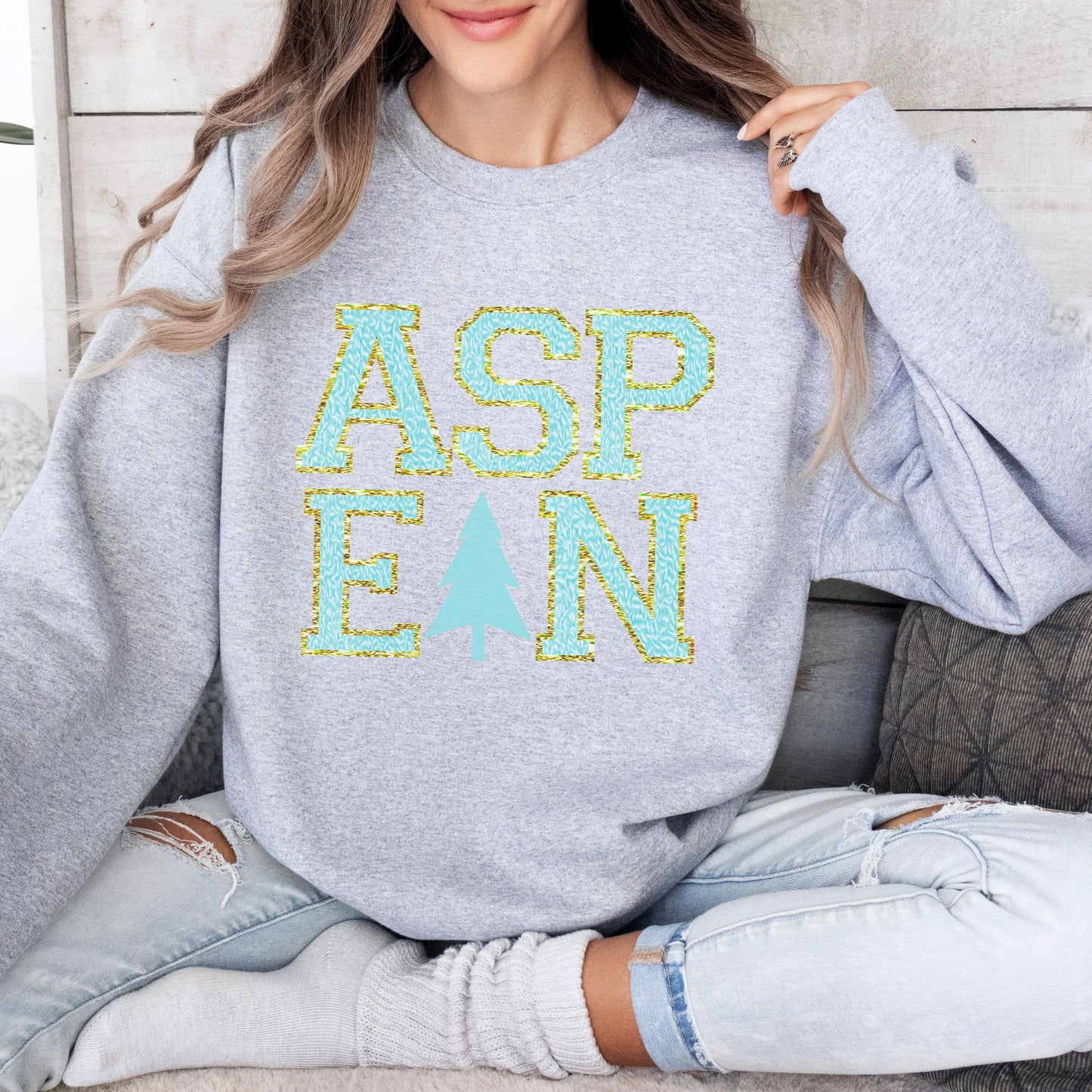 Blue Faux Chenille ASPEN Sweatshirt