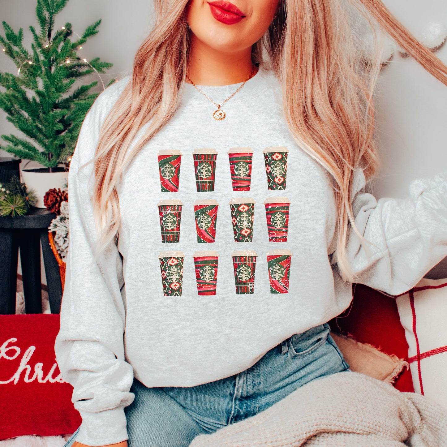 Vintage Christmas Starbucks Cup Sweatshirt, Cozy Coffee Shop Sweater