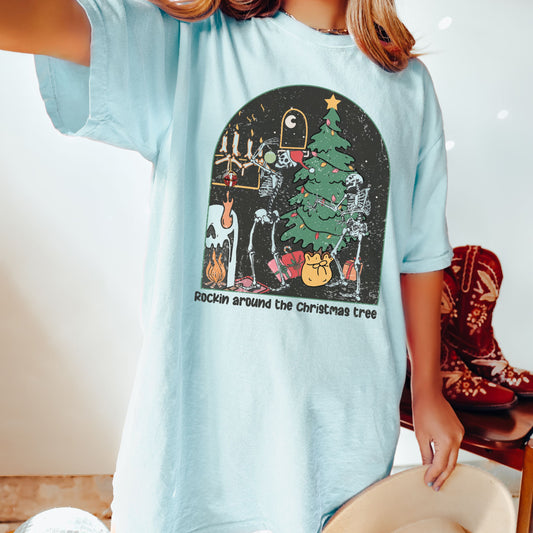 Rockin Around the Christmas Tree Dancing Skeletons Vintage shirt