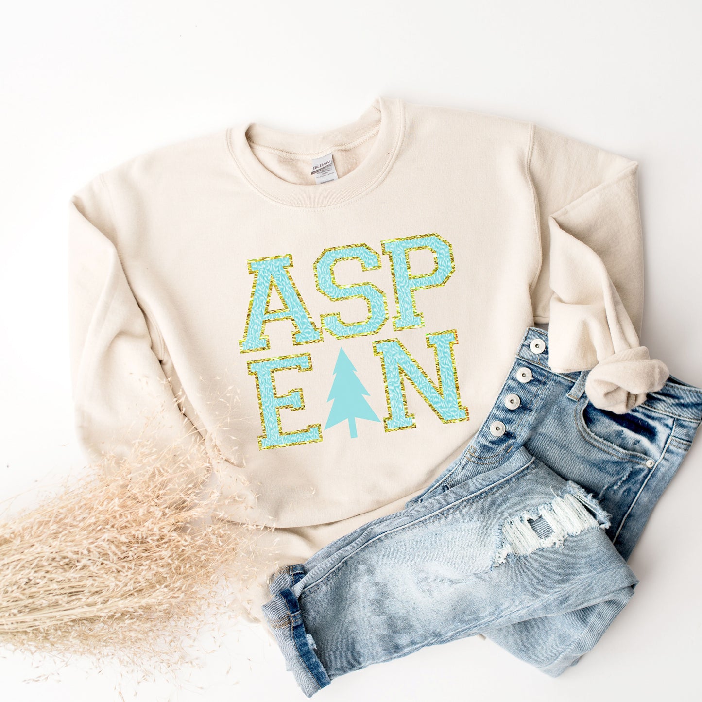 Blue Faux Chenille ASPEN Sweatshirt