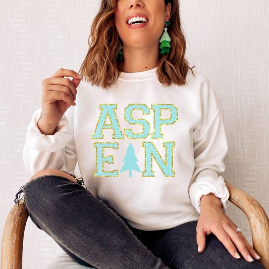 Blue Faux Chenille ASPEN Sweatshirt