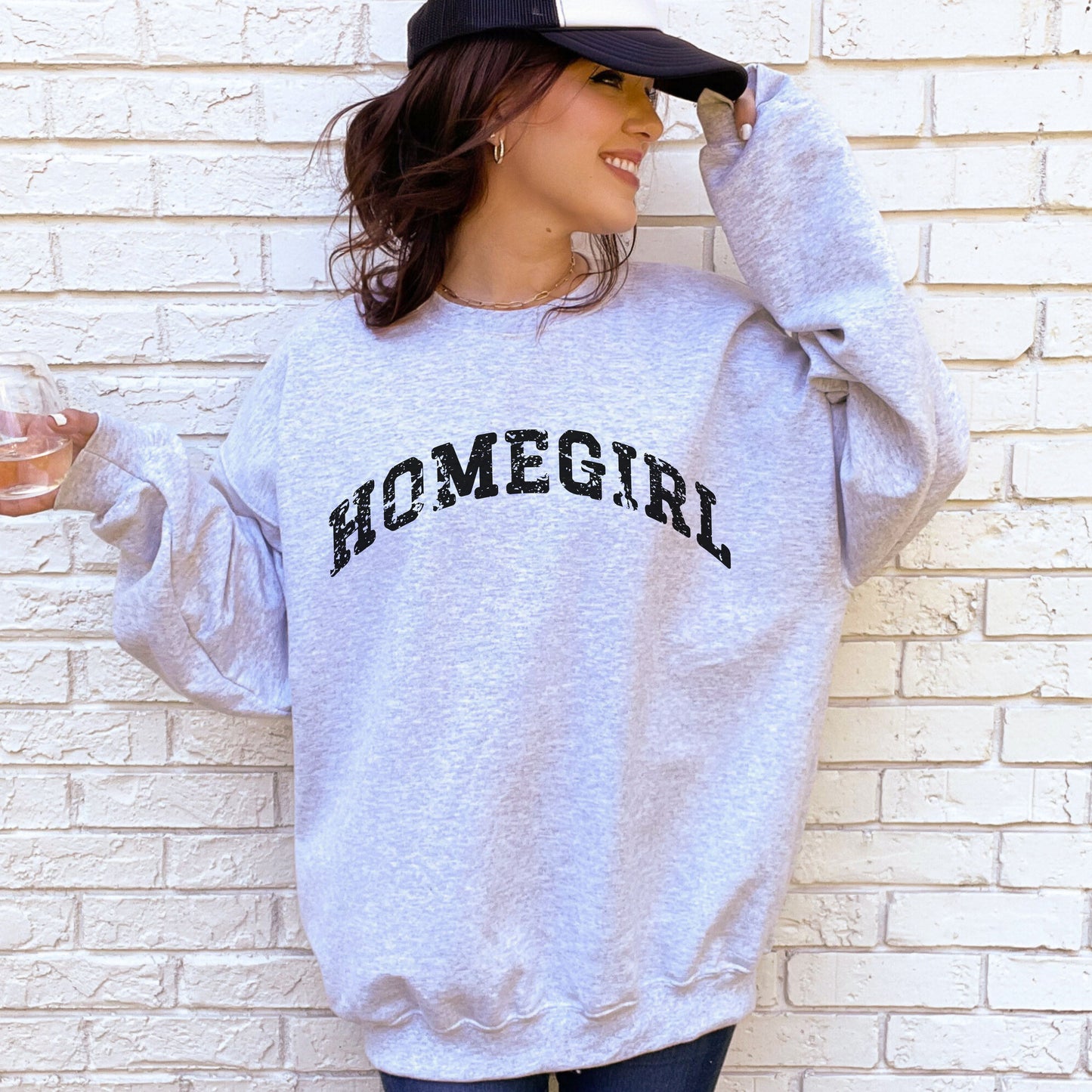 Oversized Homegirl Y2K Sweatshirt College Style Varsity Sweater Distressed Friends Crewneck