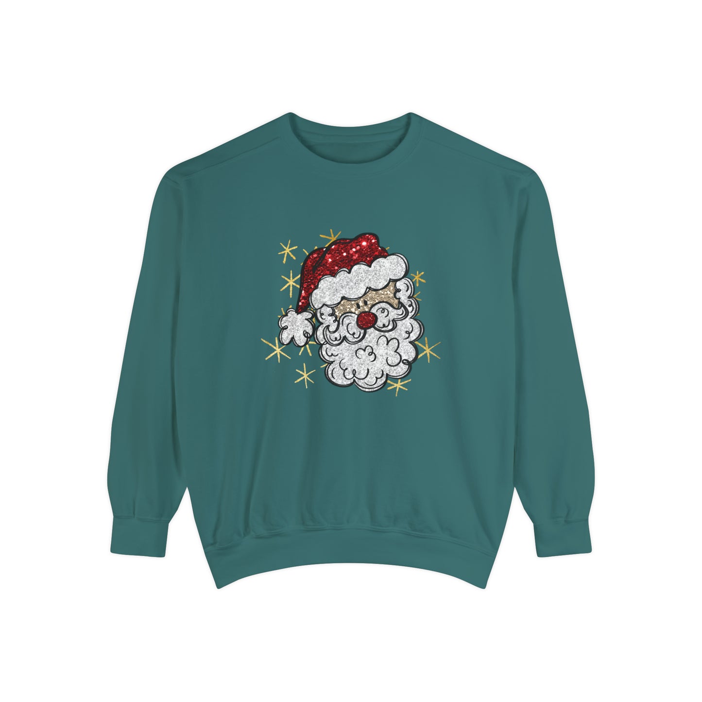 Vintage Santa Face Sweatshirt Retro Santa Shirt Faux Sequined Christmas Crewneck