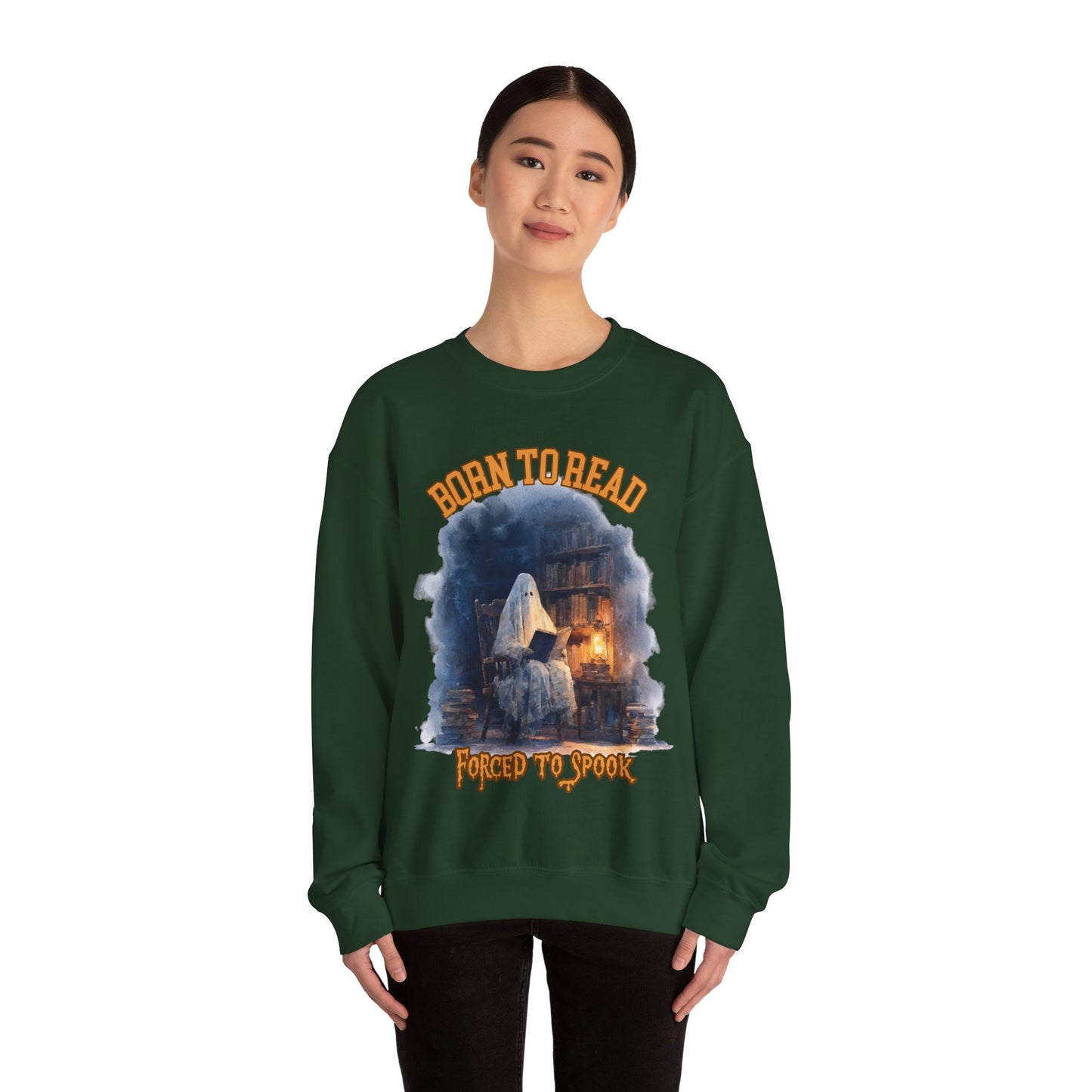 Ghost Reading Sweatshirt, Born to Read, Forced to Spook, Gilden Oversized Crewneck, Halloween Fashion, Book Lover Gift