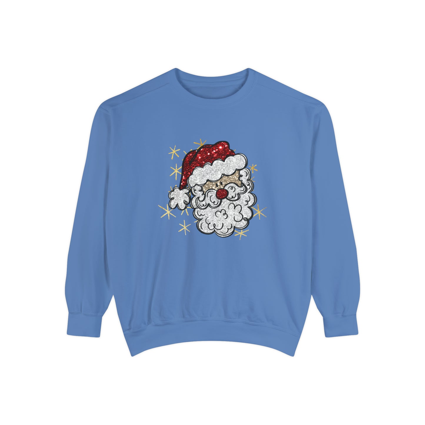Vintage Santa Face Sweatshirt Retro Santa Shirt Faux Sequined Christmas Crewneck